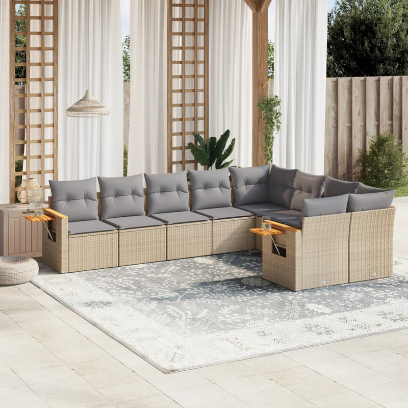 9 Piece Garden Sofa Set with Cushions Beige Poly Rattan Payday Deals