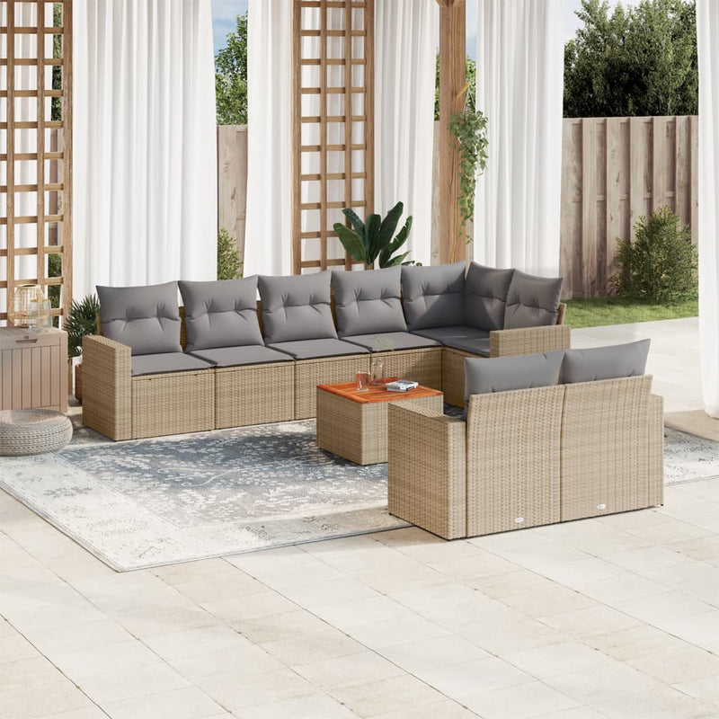 9 Piece Garden Sofa Set with Cushions Beige Poly Rattan Payday Deals