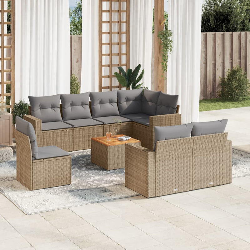 9 Piece Garden Sofa Set with Cushions Beige Poly Rattan Payday Deals