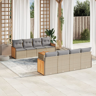 9 Piece Garden Sofa Set with Cushions Beige Poly Rattan