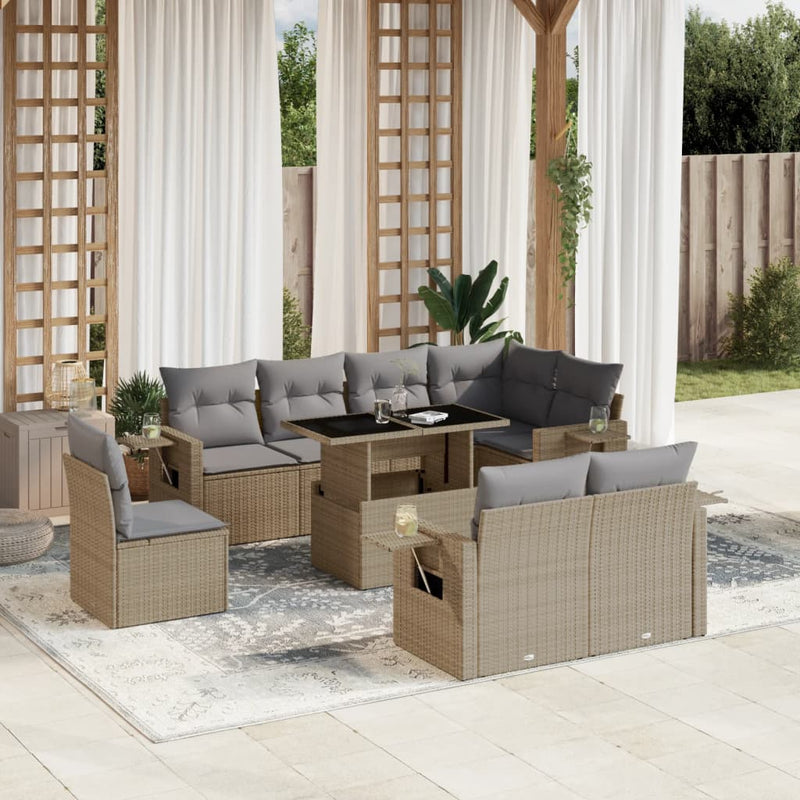 9 Piece Garden Sofa Set with Cushions Beige Poly Rattan Payday Deals