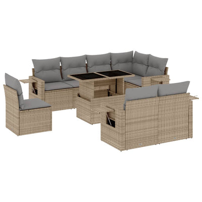 9 Piece Garden Sofa Set with Cushions Beige Poly Rattan Payday Deals