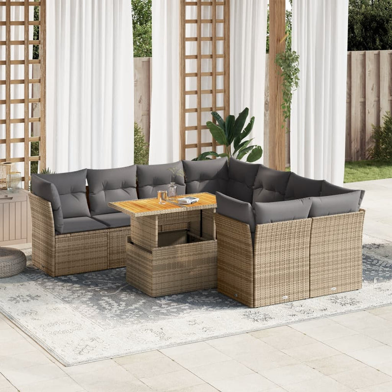 9 Piece Garden Sofa Set with Cushions Beige Poly Rattan Payday Deals