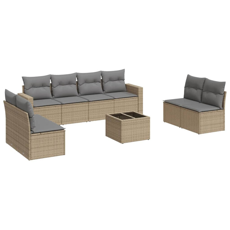 9 Piece Garden Sofa Set with Cushions Beige Poly Rattan Payday Deals