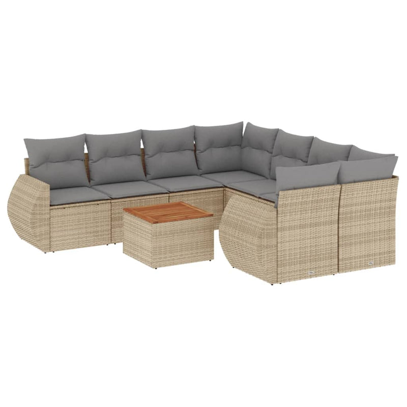 9 Piece Garden Sofa Set with Cushions Beige Poly Rattan Payday Deals