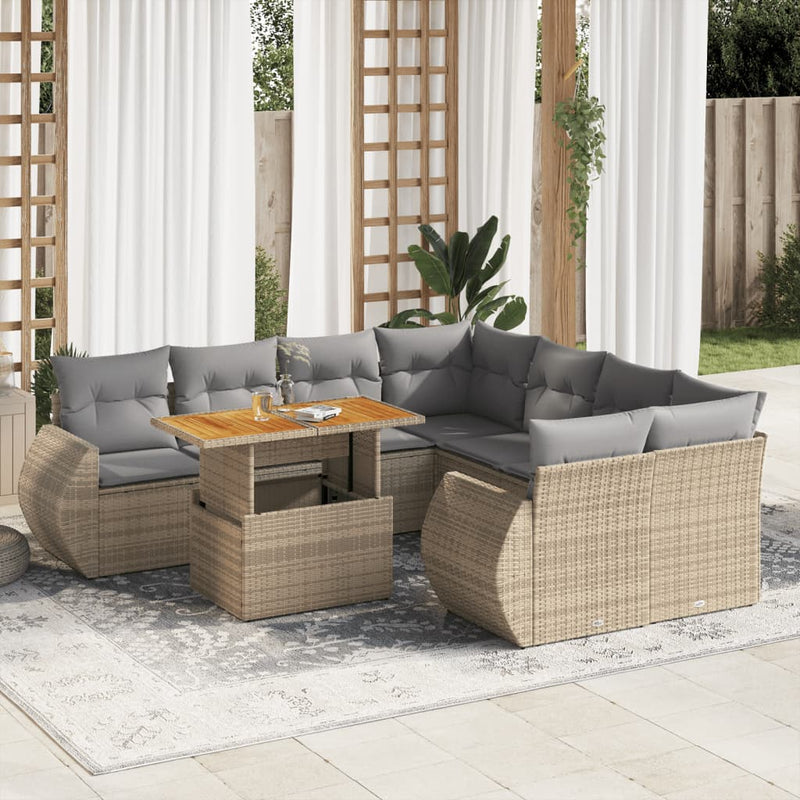 9 Piece Garden Sofa Set with Cushions Beige Poly Rattan Payday Deals