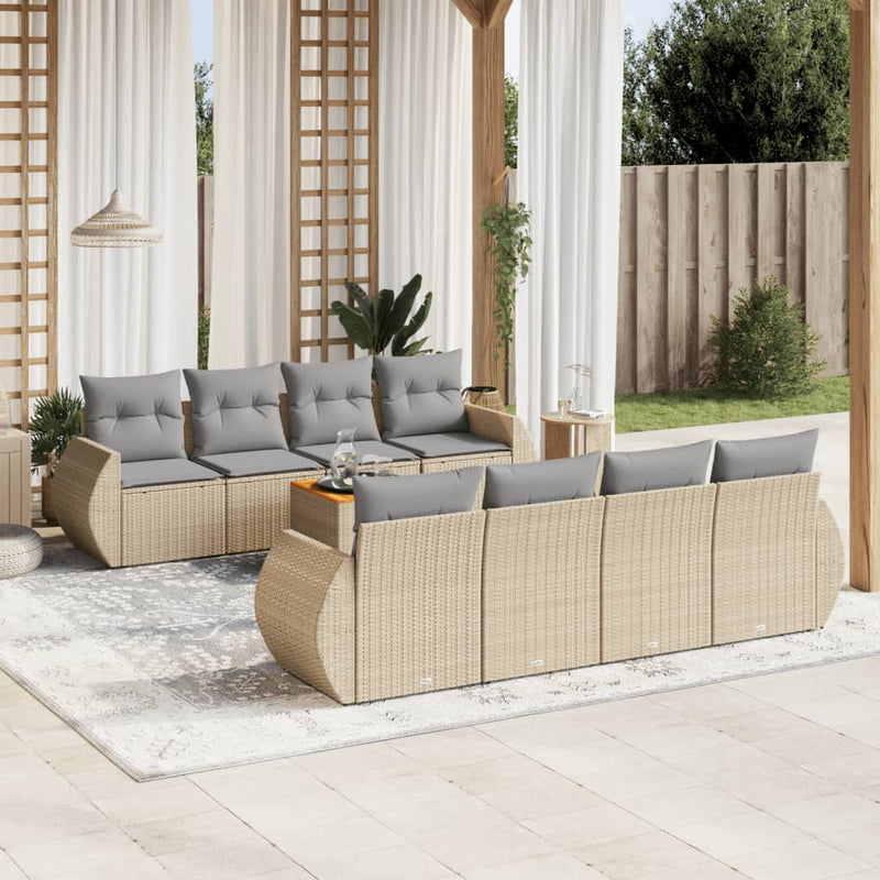 9 Piece Garden Sofa Set with Cushions Beige Poly Rattan Payday Deals