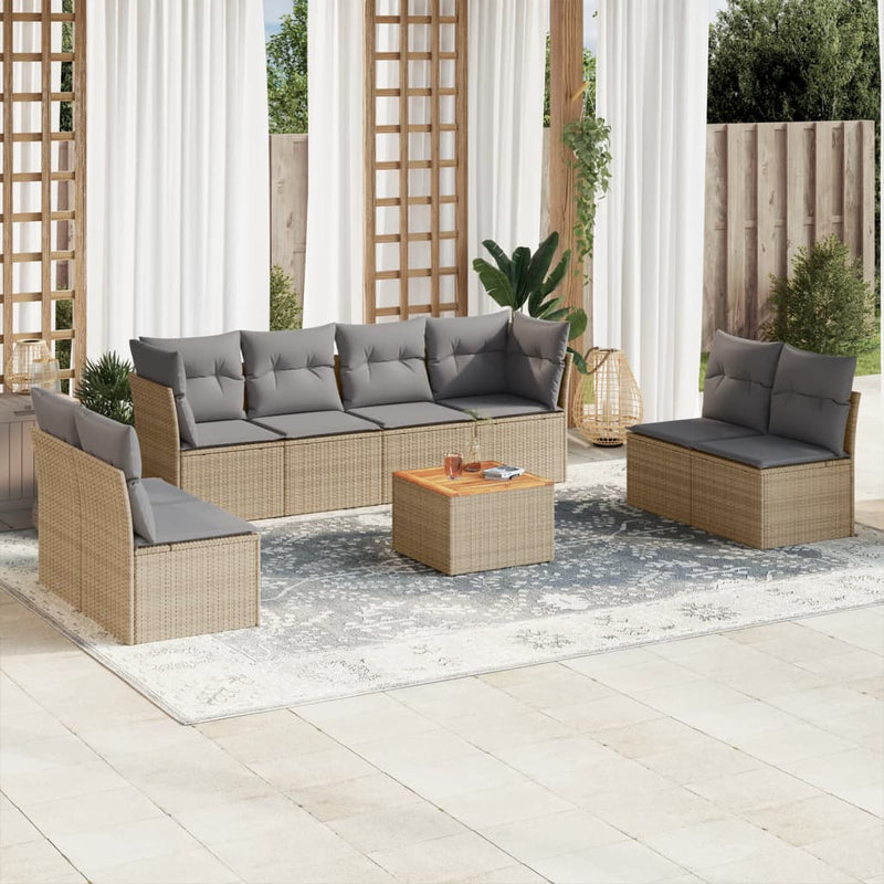 9 Piece Garden Sofa Set with Cushions Beige Poly Rattan Payday Deals