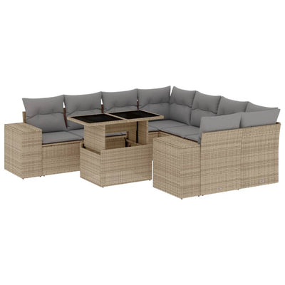 9 Piece Garden Sofa Set with Cushions Beige Poly Rattan Payday Deals