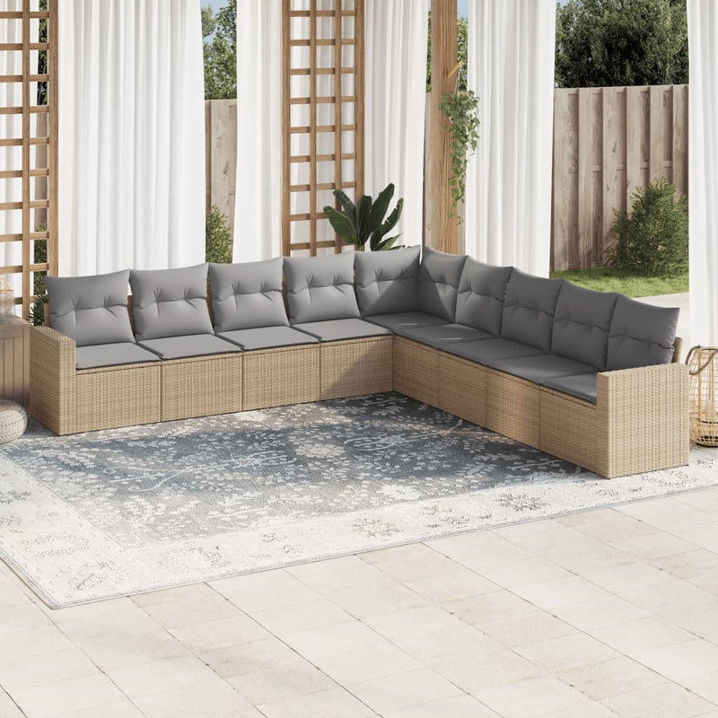 9 Piece Garden Sofa Set with Cushions Beige Poly Rattan Payday Deals