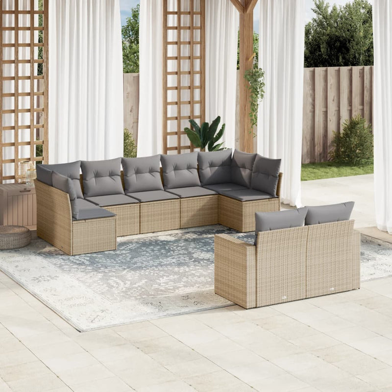 9 Piece Garden Sofa Set with Cushions Beige Poly Rattan Payday Deals