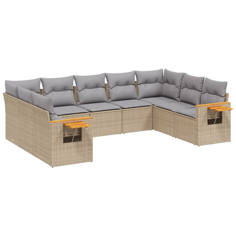 9 Piece Garden Sofa Set with Cushions Beige Poly Rattan Payday Deals