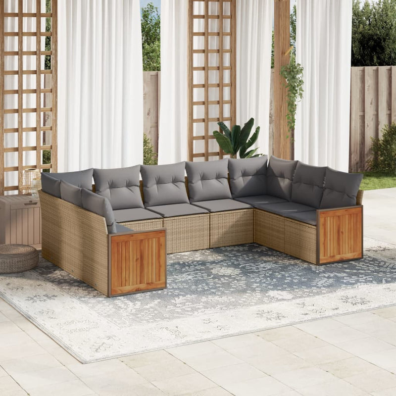 9 Piece Garden Sofa Set with Cushions Beige Poly Rattan Payday Deals