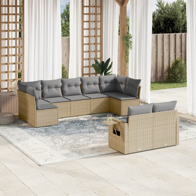 9 Piece Garden Sofa Set with Cushions Beige Poly Rattan