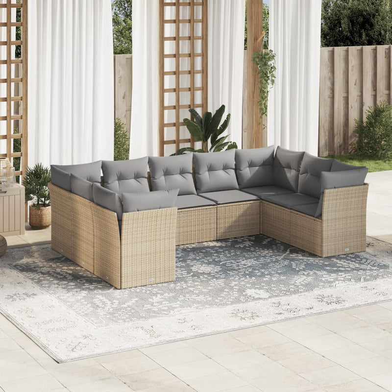 9 Piece Garden Sofa Set with Cushions Beige Poly Rattan Payday Deals