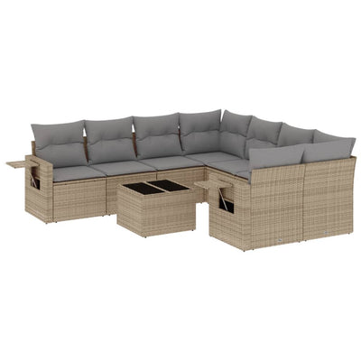 9 Piece Garden Sofa Set with Cushions Beige Poly Rattan Payday Deals