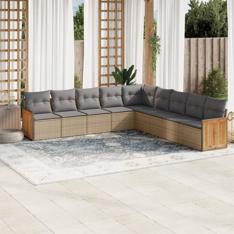 9 Piece Garden Sofa Set with Cushions Beige Poly Rattan Payday Deals