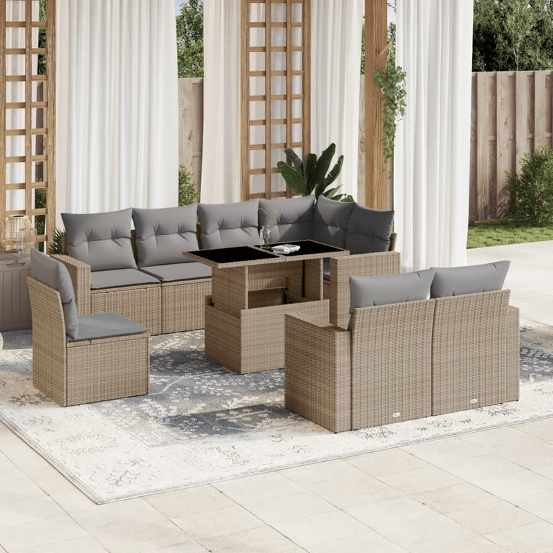 9 Piece Garden Sofa Set with Cushions Beige Poly Rattan Payday Deals