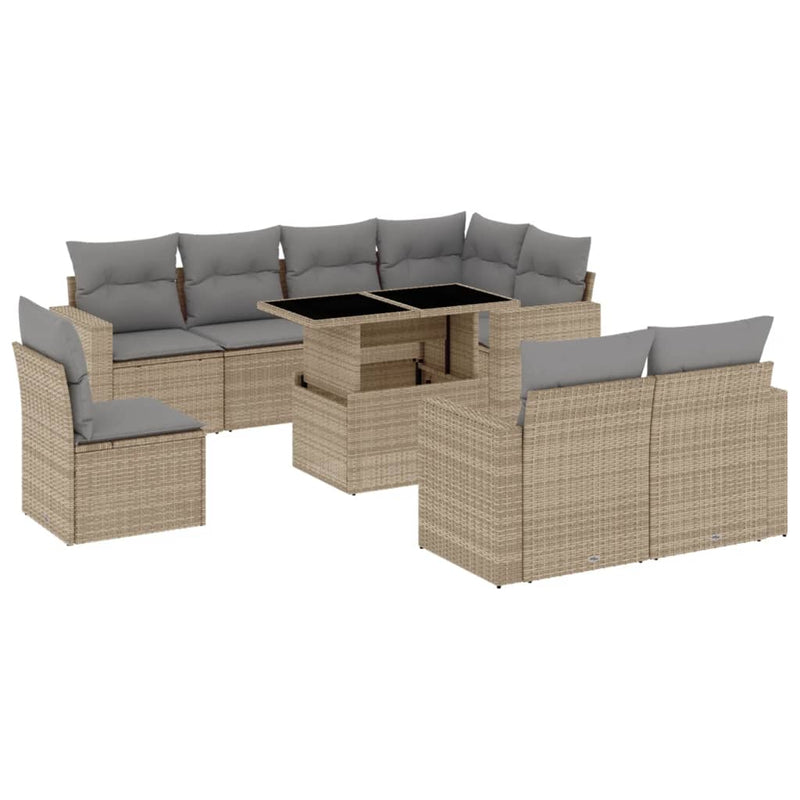 9 Piece Garden Sofa Set with Cushions Beige Poly Rattan Payday Deals