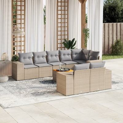 9 Piece Garden Sofa Set with Cushions Beige Poly Rattan