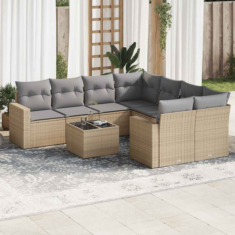 9 Piece Garden Sofa Set with Cushions Beige Poly Rattan Payday Deals