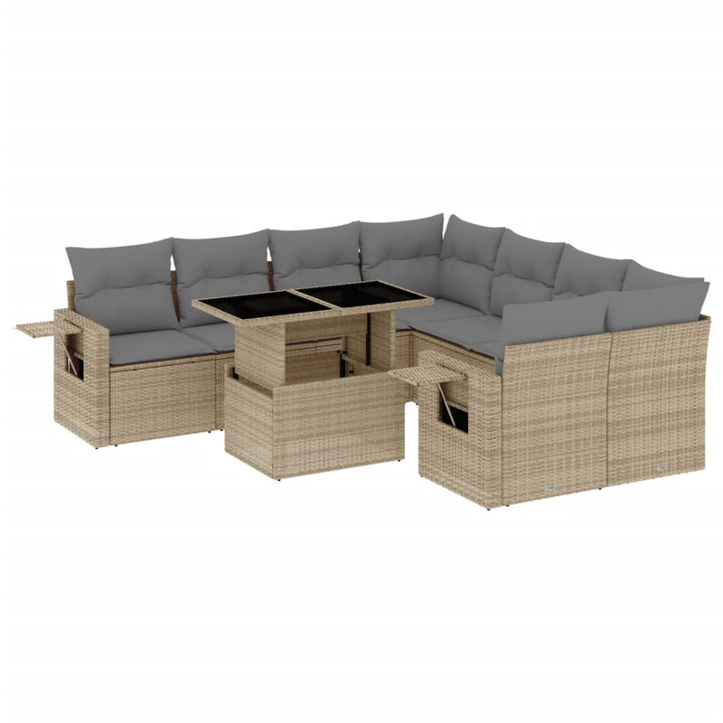 9 Piece Garden Sofa Set with Cushions Beige Poly Rattan Payday Deals