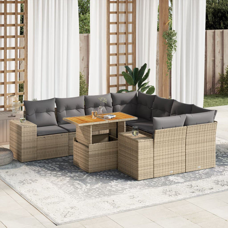 9 Piece Garden Sofa Set with Cushions Beige Poly Rattan Payday Deals