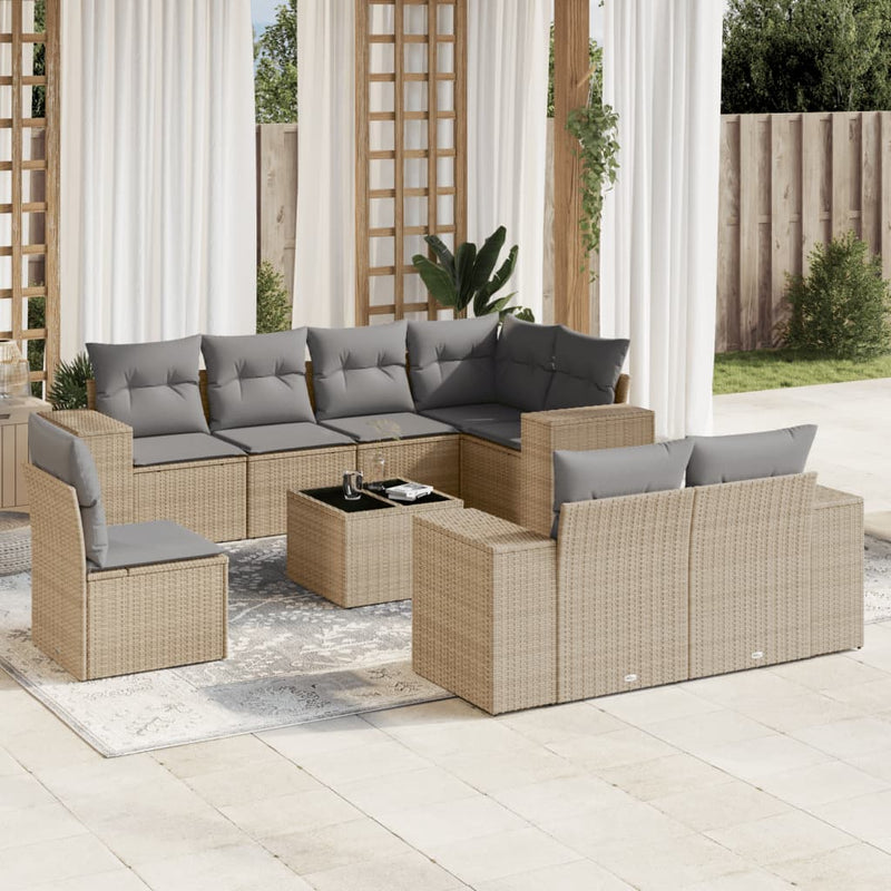 9 Piece Garden Sofa Set with Cushions Beige Poly Rattan Payday Deals