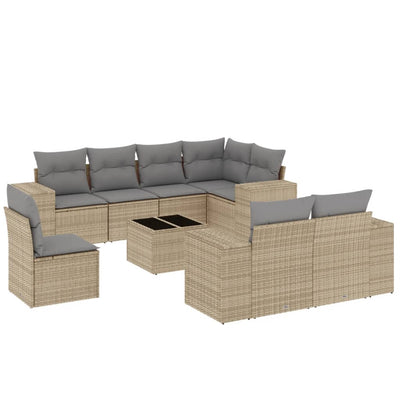 9 Piece Garden Sofa Set with Cushions Beige Poly Rattan Payday Deals