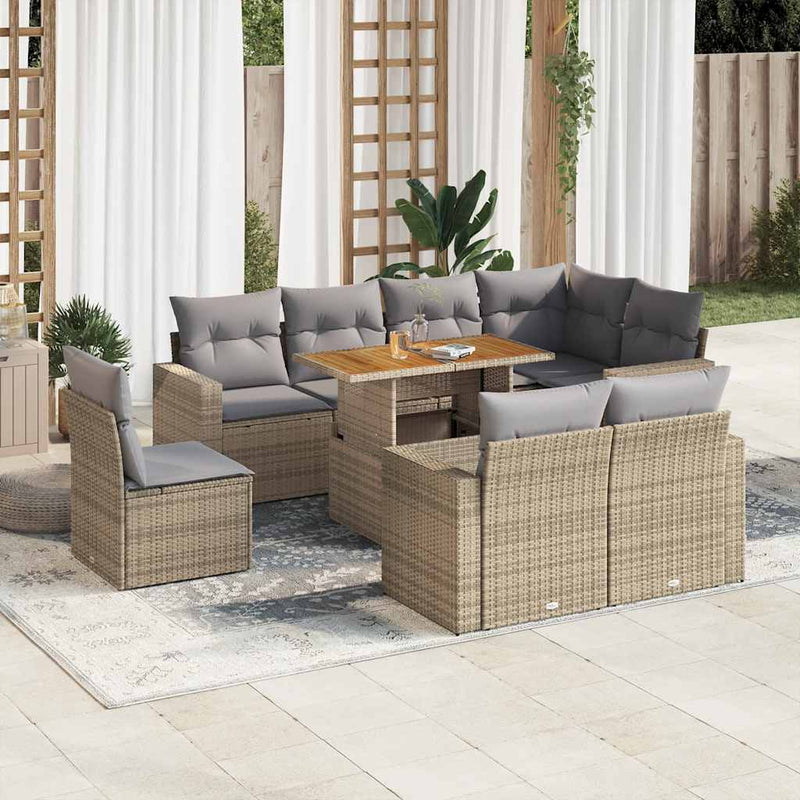 9 Piece Garden Sofa Set with Cushions Beige Poly Rattan Payday Deals