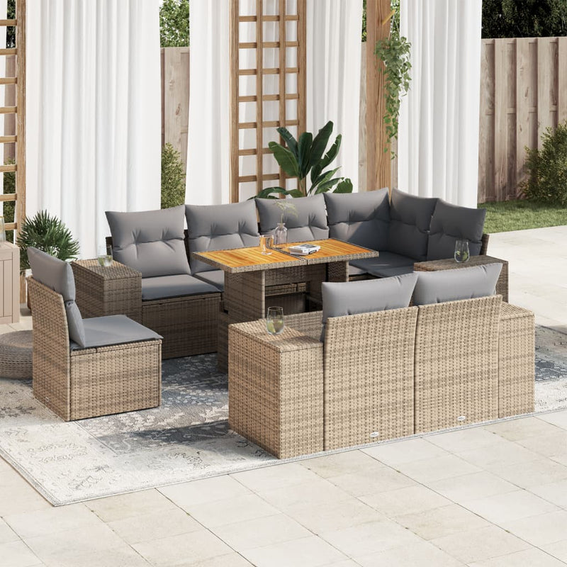 9 Piece Garden Sofa Set with Cushions Beige Poly Rattan Payday Deals