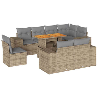 9 Piece Garden Sofa Set with Cushions Beige Poly Rattan Payday Deals