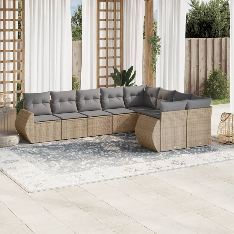 9 Piece Garden Sofa Set with Cushions Beige Poly Rattan Payday Deals