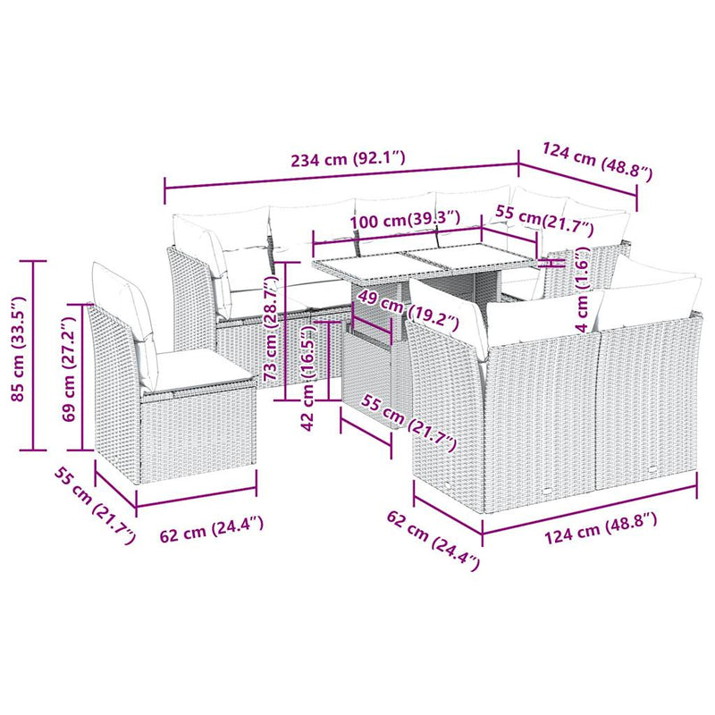 9 Piece Garden Sofa Set with Cushions Beige Poly Rattan Payday Deals