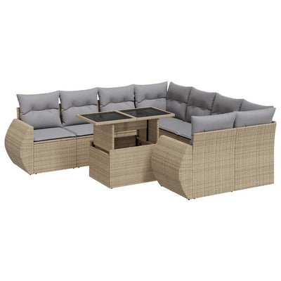 9 Piece Garden Sofa Set with Cushions Beige Poly Rattan Payday Deals