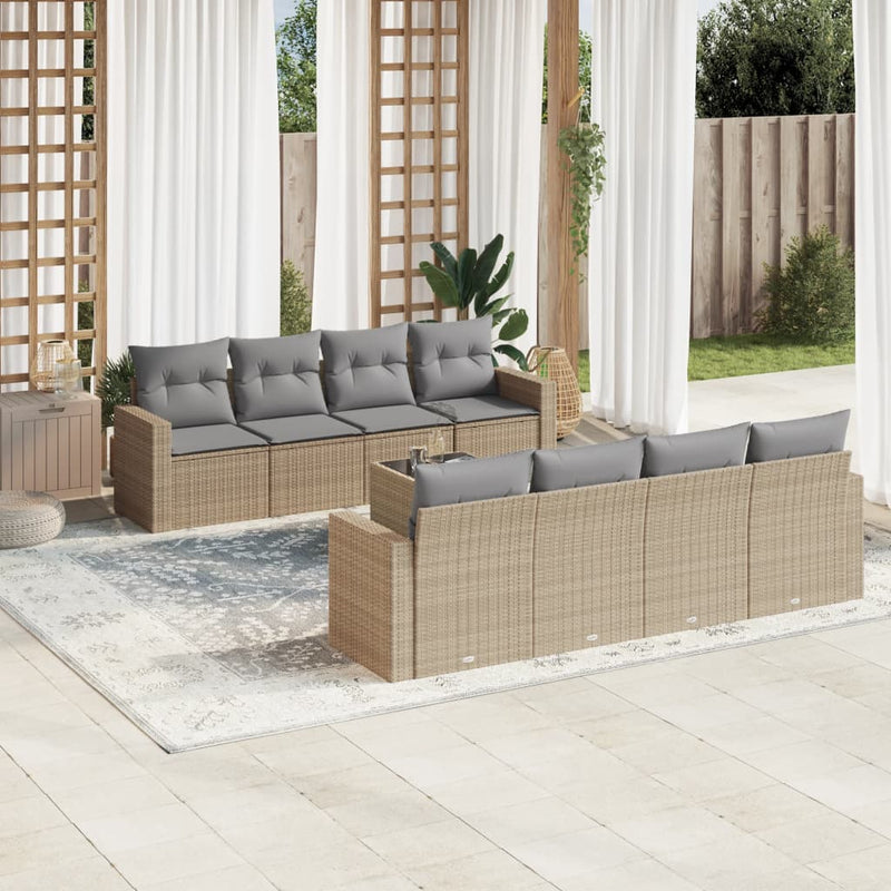 9 Piece Garden Sofa Set with Cushions Beige Poly Rattan Payday Deals