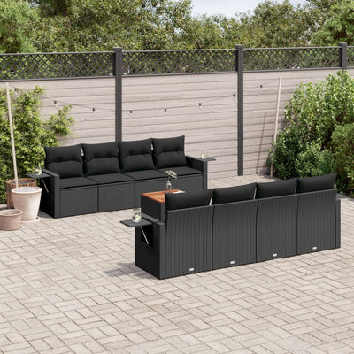 9 Piece Garden Sofa Set with Cushions Black Poly Rattan