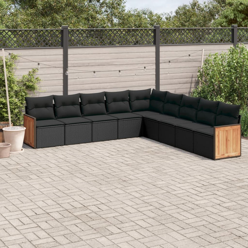 9 Piece Garden Sofa Set with Cushions Black Poly Rattan Payday Deals