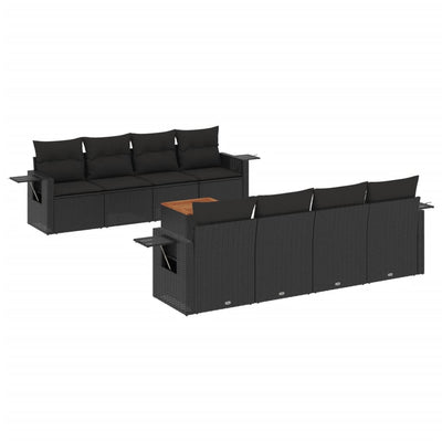 9 Piece Garden Sofa Set with Cushions Black Poly Rattan Payday Deals