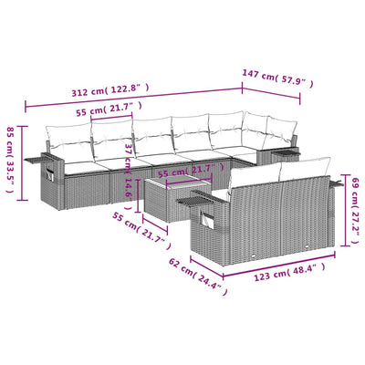 9 Piece Garden Sofa Set with Cushions Black Poly Rattan Payday Deals