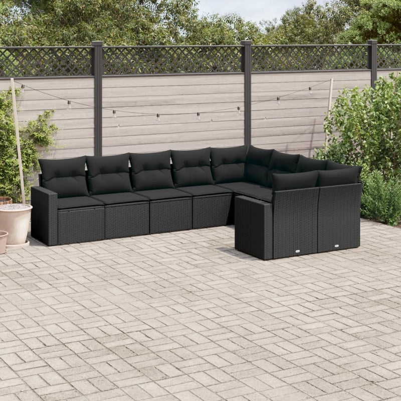 9 Piece Garden Sofa Set with Cushions Black Poly Rattan Payday Deals