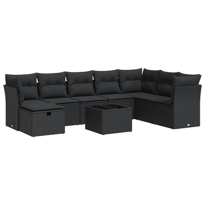 9 Piece Garden Sofa Set with Cushions Black Poly Rattan Payday Deals