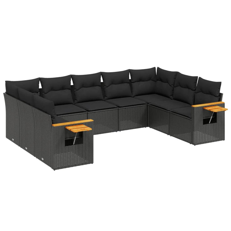 9 Piece Garden Sofa Set with Cushions Black Poly Rattan Payday Deals