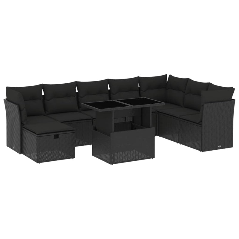 9 Piece Garden Sofa Set with Cushions Black Poly Rattan Payday Deals