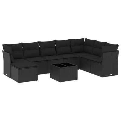 9 Piece Garden Sofa Set with Cushions Black Poly Rattan Payday Deals