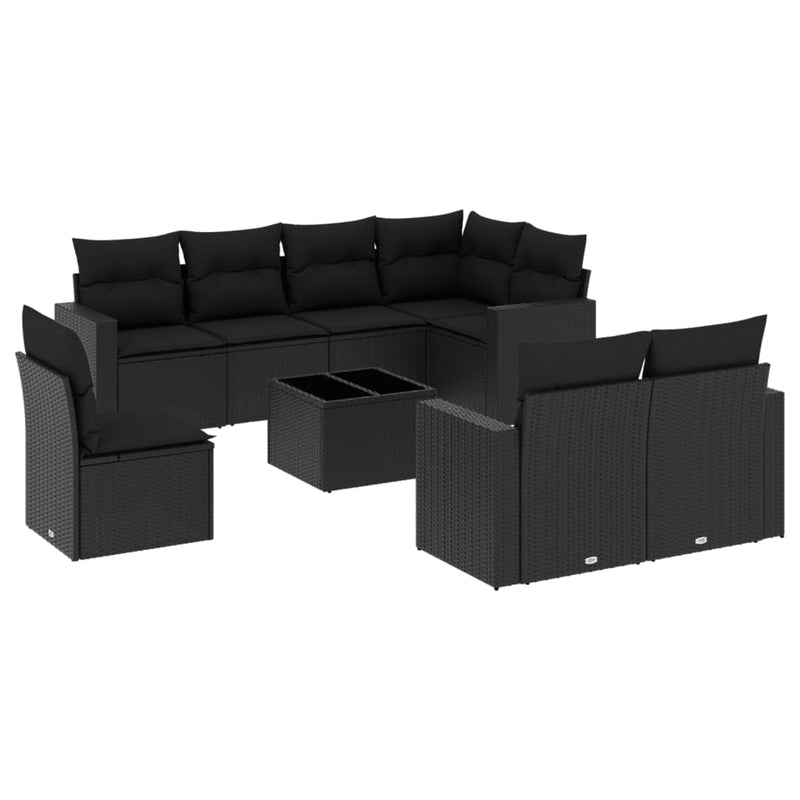 9 Piece Garden Sofa Set with Cushions Black Poly Rattan Payday Deals
