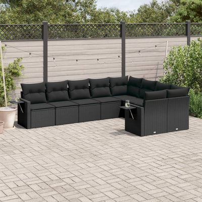 9 Piece Garden Sofa Set with Cushions Black Poly Rattan Payday Deals