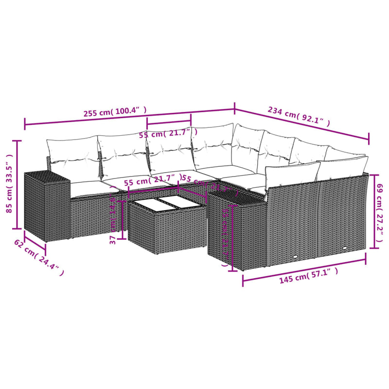 9 Piece Garden Sofa Set with Cushions Black Poly Rattan Payday Deals