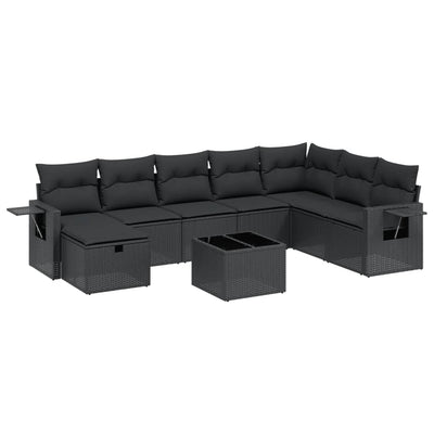 9 Piece Garden Sofa Set with Cushions Black Poly Rattan Payday Deals