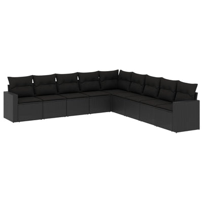 9 Piece Garden Sofa Set with Cushions Black Poly Rattan Payday Deals